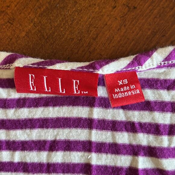 Elle Purple & White Knit Peplum Top Blouse Woman Size XS Striped Y2K Vibe - Picture 5 of 10